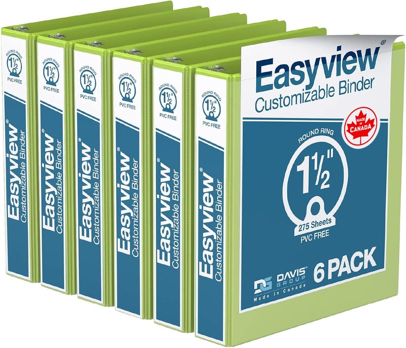 Davis Group Easyview Premium 3-Ring Binders with Clear-View Covers and Round Rings, Binders for School or Office, 1.5 Inch, Pack of 6, Lime Green - Image 1